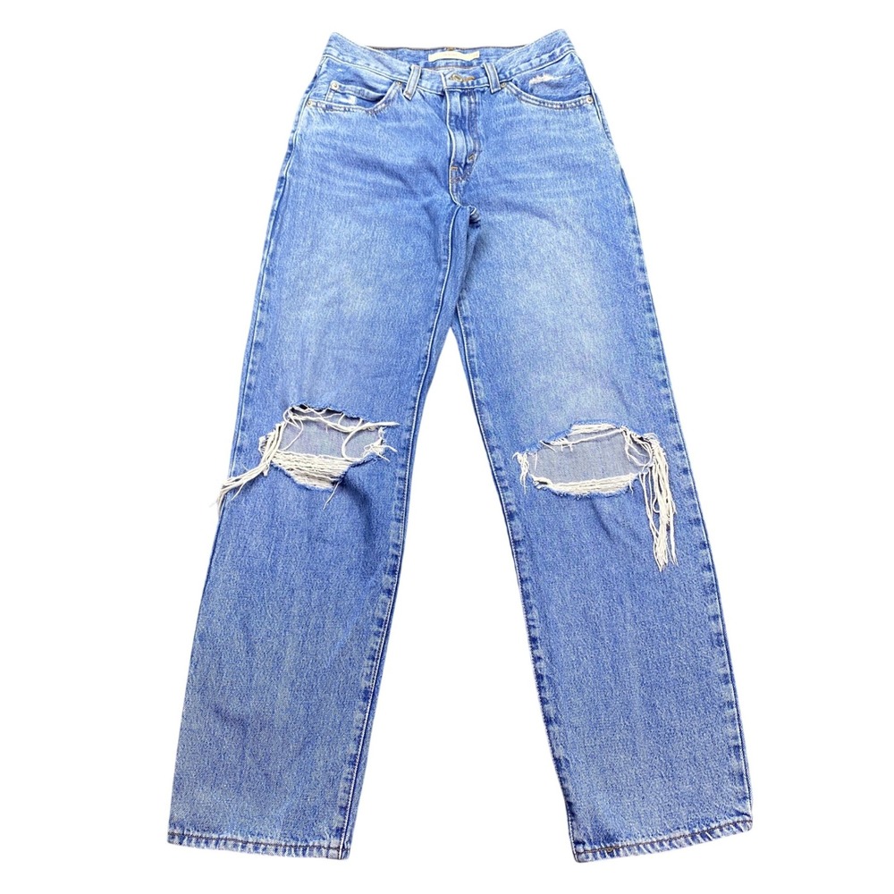 Levis 94 Baggy Jeans Womens 24 Blue Distressed High Rise Denim A3510-0029